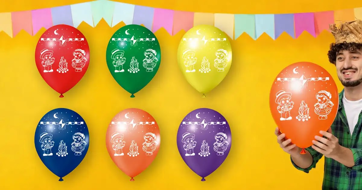 Balões lisos e estampados para festa junina Balões lisos e estampados para festa junina